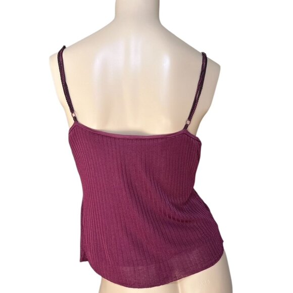 VTG Y2K Cami Slinky Top Shelf Bra Crochet Sz L Milkmaid Babydoll Fairy 2004 - Picture 2 of 8